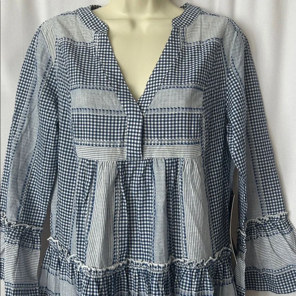 Pomander Place NWT Cute Blue Gingham Ruffled Hem 3/4 Sleeve Dress **Size S** 🌸🌸 - Picture 3 of 7